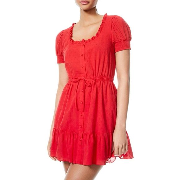 Alice + Olivia Babydoll Button Down Mini Dress 14 Coquette Romantic Milkmaid NWT - Picture 1 of 16